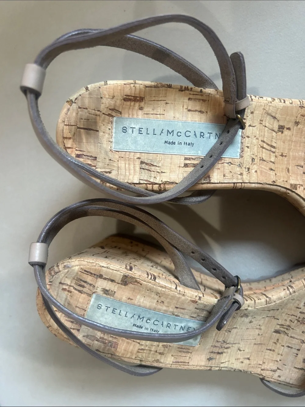 Stella McCartney Taupe Strappy Cork Wedge Sandals